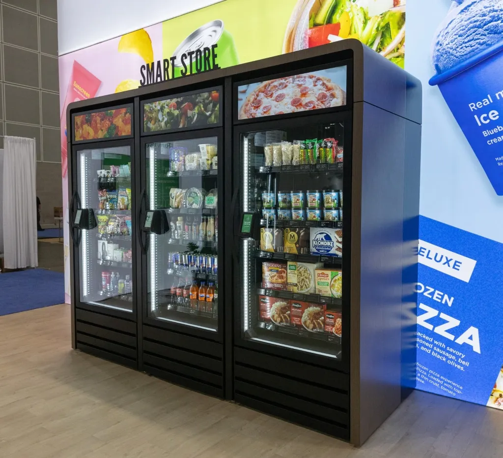 MicroMart AI smart cooler with tap-to-open payment terminal